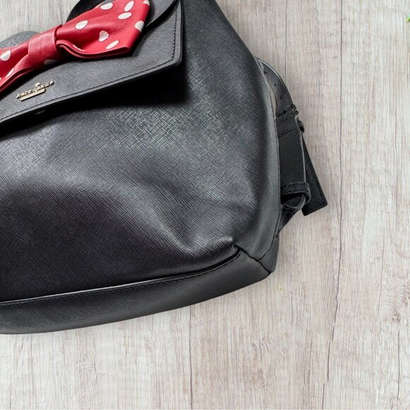 Kate Spade x Disney Minnie Mouse Black Leather Backpack with Red Polka Dot Bow - Picture 10 of 12